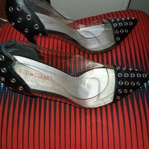 Red Cherry brand, size 8 1/2 heels. Designed with silver circle jewelry.